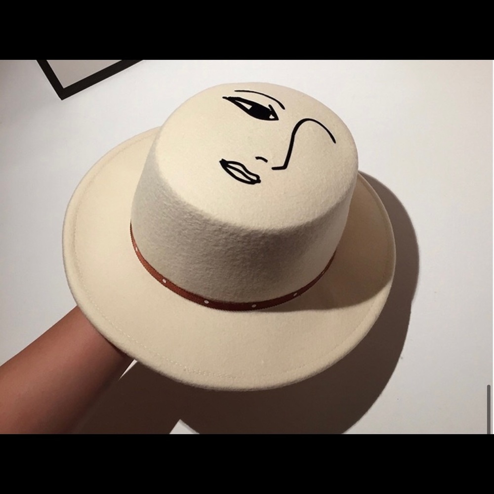100% wool Brown color face design flat top Fedora hat - Picture 3 of 9